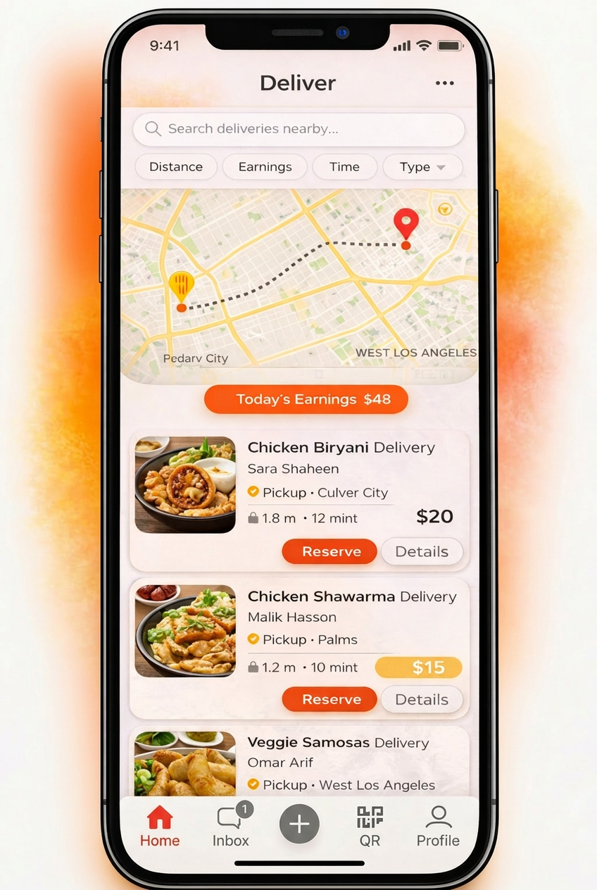 Feed Thy Neighbor Deliver screen — earn money delivering food